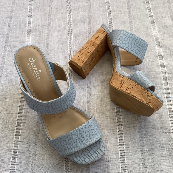 Charles by Charles David block heel sandal in pastel blue. - Picture 11 of 12